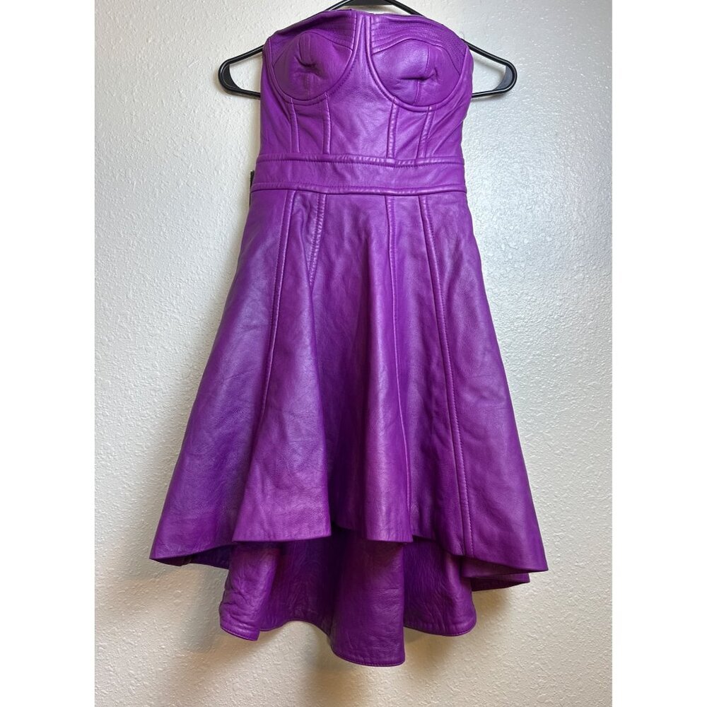 Bebe Purple Faux Leather Strapless High Low Dress Womens XXS NWT Y2K - Picture 15 of 15